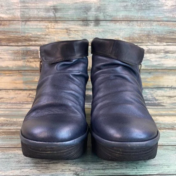 Fly London Yoxi Womens Ankle Bootie Size 8.5-9 Blue Leather Wedge Heel Zip Up - Picture 3 of 12